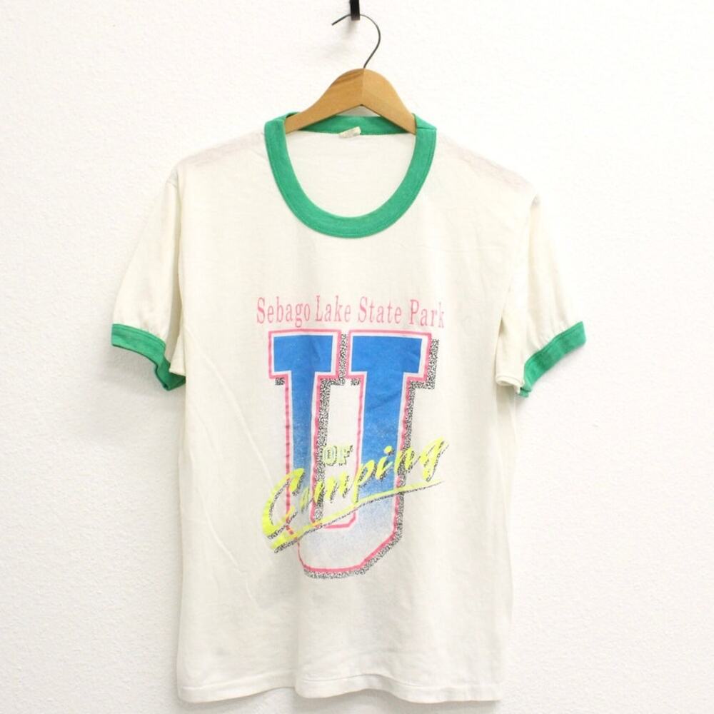 Vintage Sebago Lake State Park Camping Maine T Shirt Large